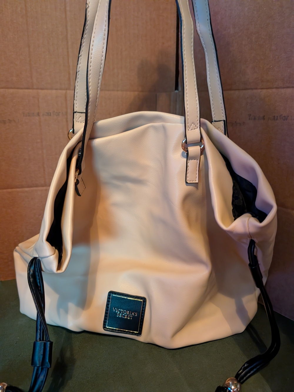 Victoria's Secret Cream Tote Bag with Black Accents
